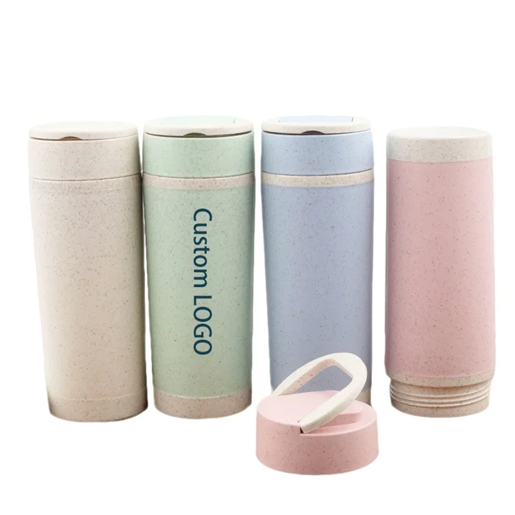 Eco-friendly new products Portable Tumblers Coffee Cups Water Bottle Plastic Wheat Straw Fiber Mug Coffee Cup With Rope