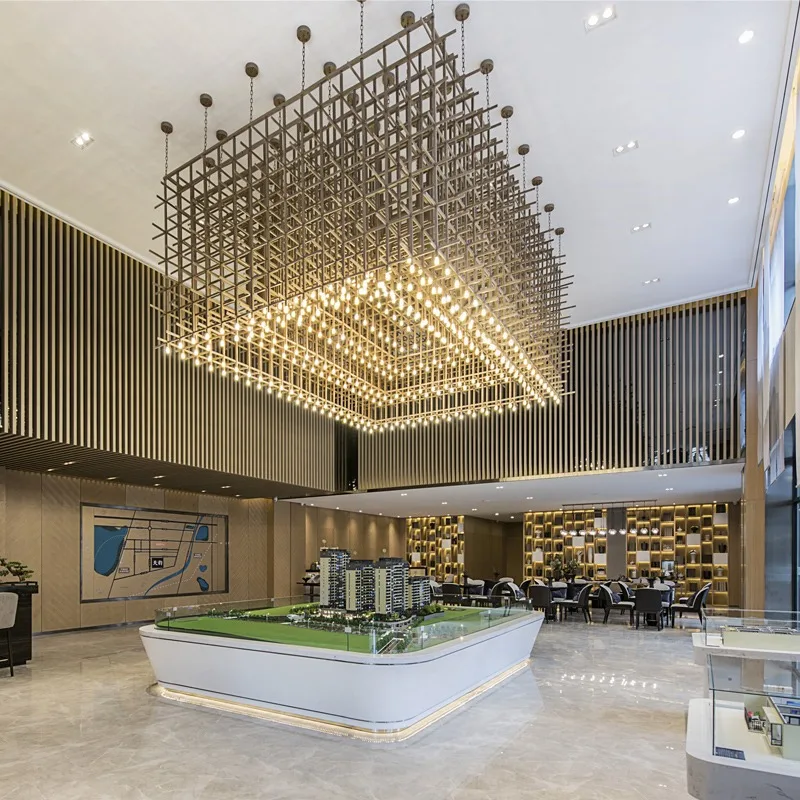 Zhongshan lamps Customized sales department sand table chandelier shopping mall front desk project light cube lamp hotel lamps