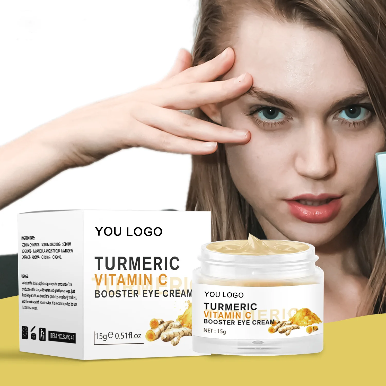 Natural Turmeric Vitamin C Moisturizing Brightening Black Circles Bags Removal Bright Lift Firming Retinol Eye Cream