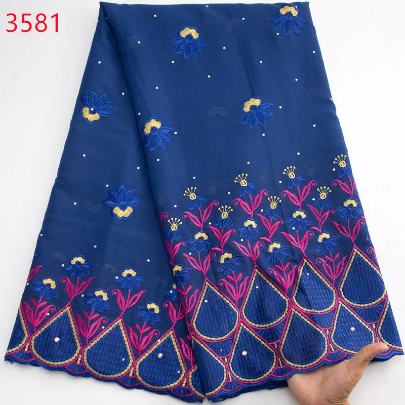 3581 Popular Nigerian Cotton Lace Flower Voile Lace Tissu Fabric New Lafaya Style Lace Fabric with Rhinestones For clothing
