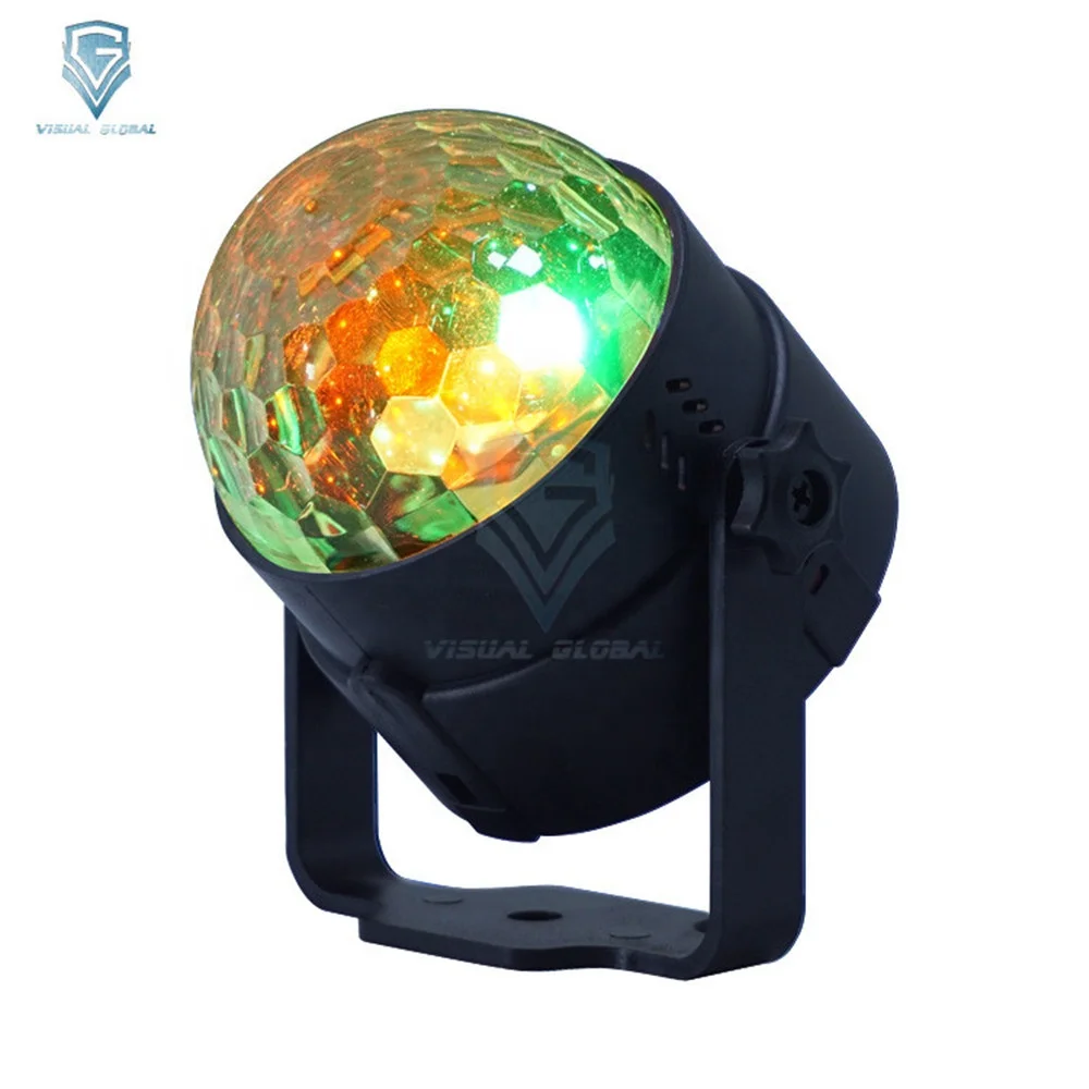 
Best Selling Mini Auto Rotation Sound Actives RGB 3 1W LED Disco Ball Light 