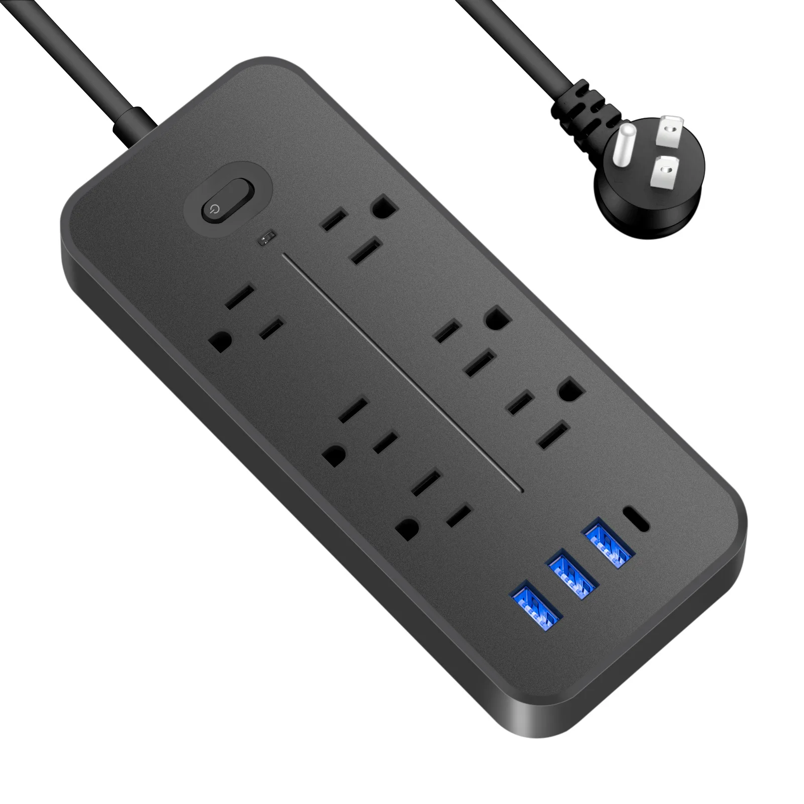 US Surge Protector 10A 110V Black Intelligent 3  Usb 1 Type-c Hole Socket Extension with Usb Ports Power Strip