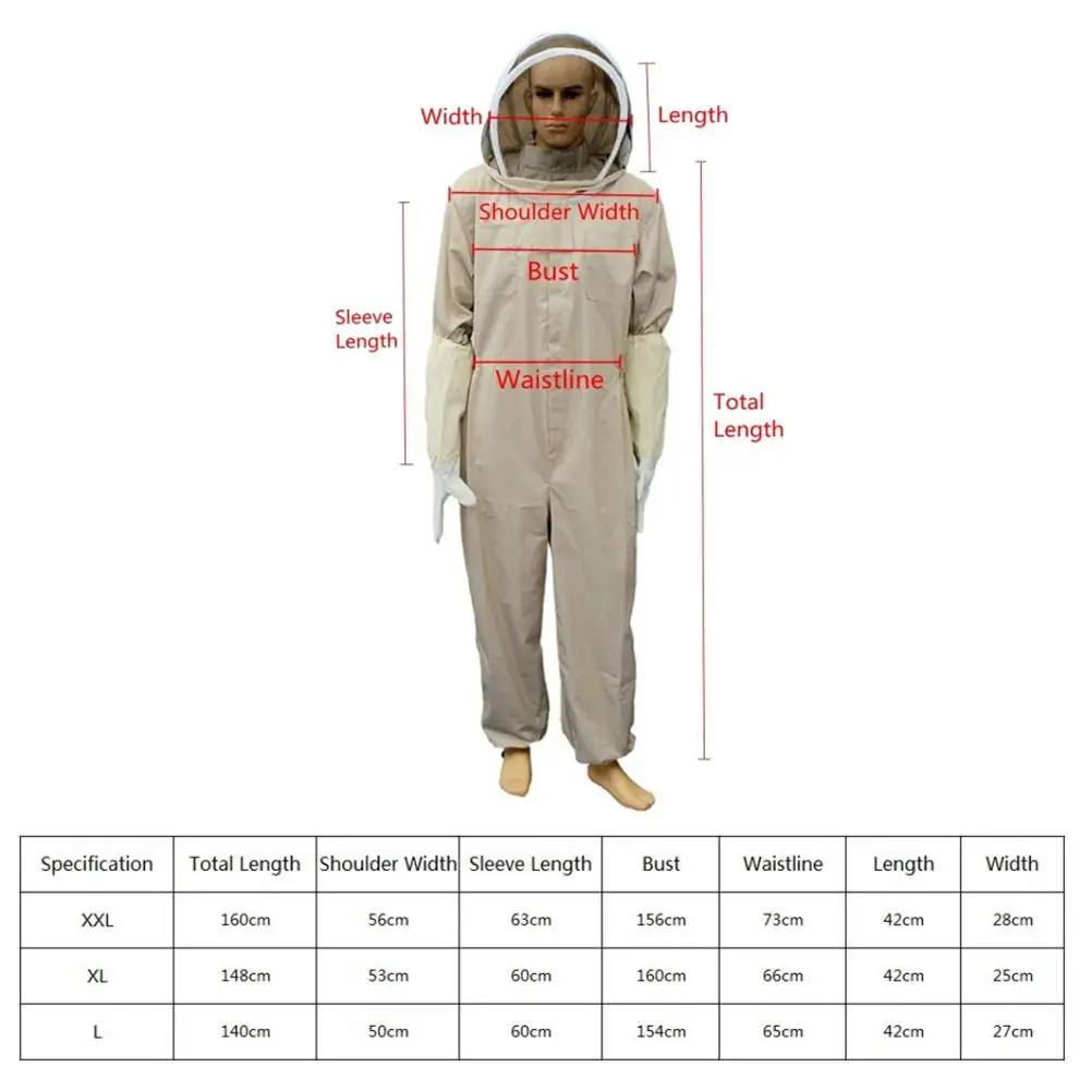 New Professional Ventilated Full Body Beekeeping Bee Keeping Suit with Leather Gloves Coffee Color