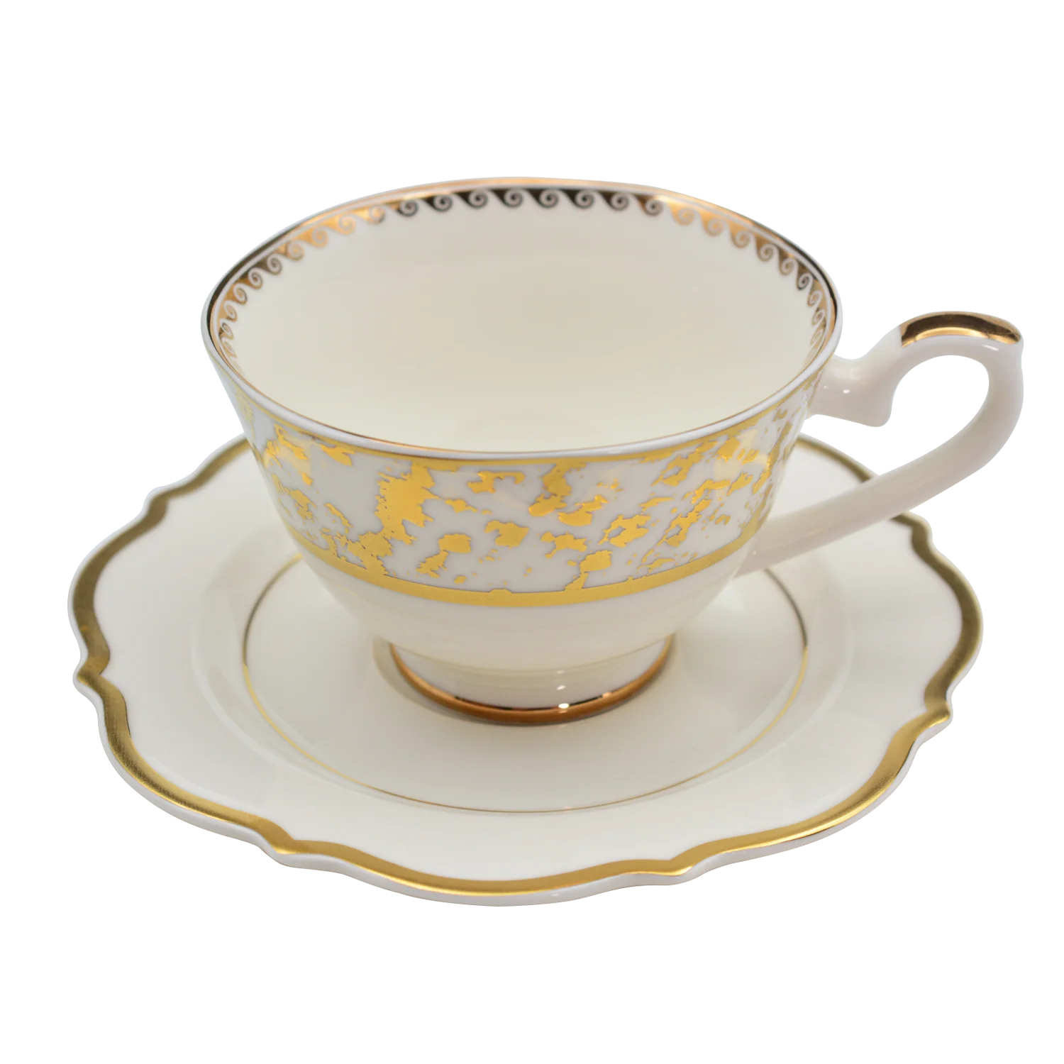 High Quality Luxury Embossed Gold Dinnerware Set Porcelain Coffee and Saucer Set for Cafe Use