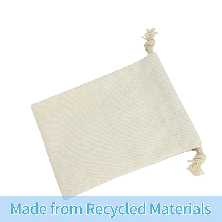 Organic Cotton Canvas Bags Drawstring Cotton Bag Small Gift Bag For Jewelry Muslin Cotton Linen Pouch With PU Leather Label