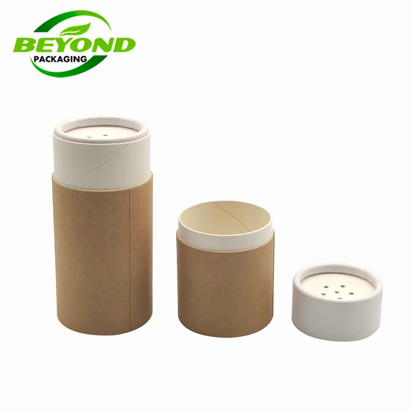 Biodegradable Cardboard Kraft Paper Tube Spice Shaker Top Packaging Round Food Grade Cylinder Box Wax Lining Tube With Sifter