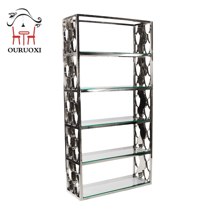 Bar furniture gold steel frame stainless steel wine rack modern portable bar shelves