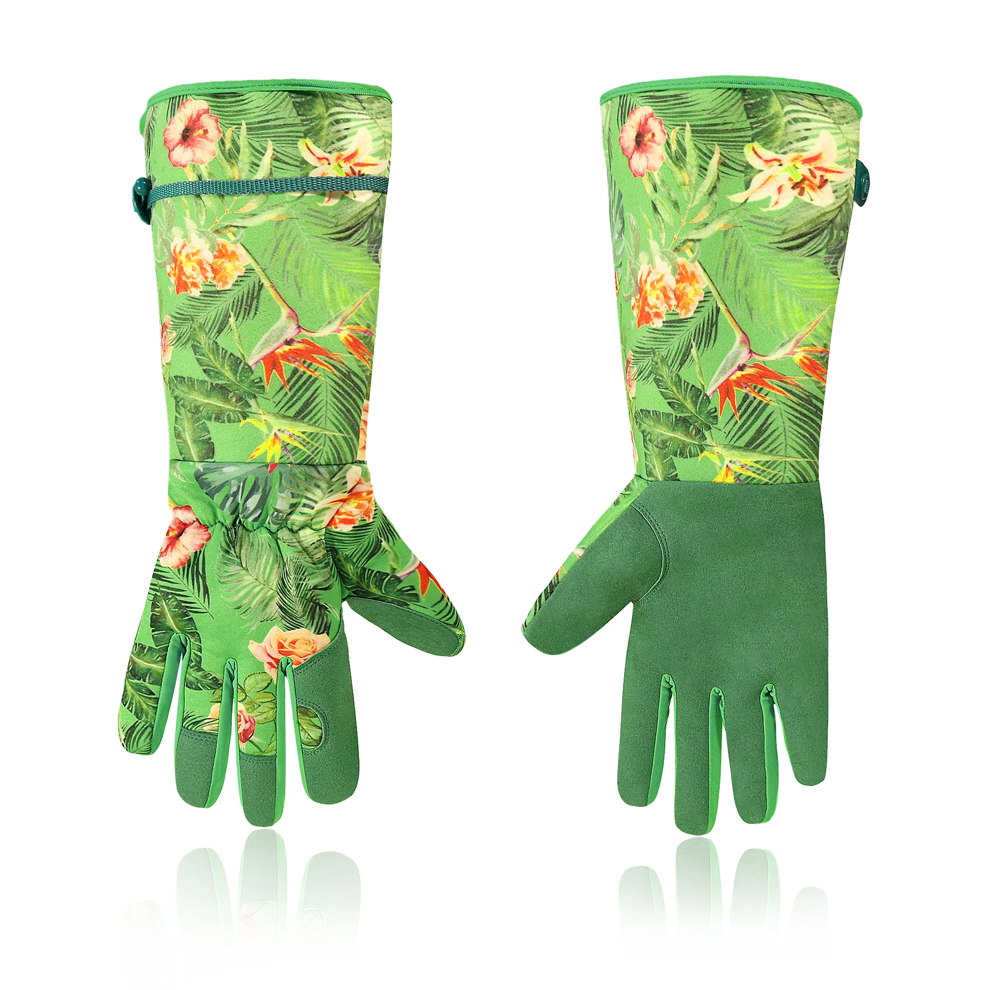 Long sleeve Full floral green Auntie pricker gardening gloves womens leather garden gloves rose long gardening gloves for ladies