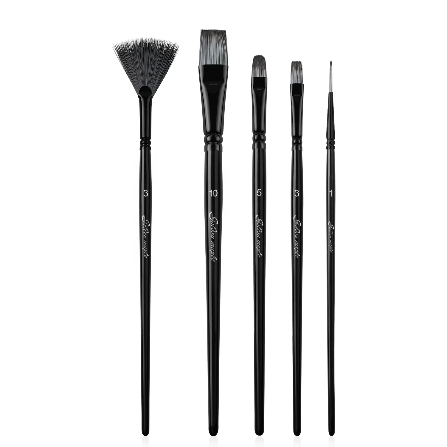5PCS Nylon Hair Wooden Round Flat Filbert Liner Shapes Acrylic Painting Brush Set for Oil Watercolor Gouache Face Painting Kits