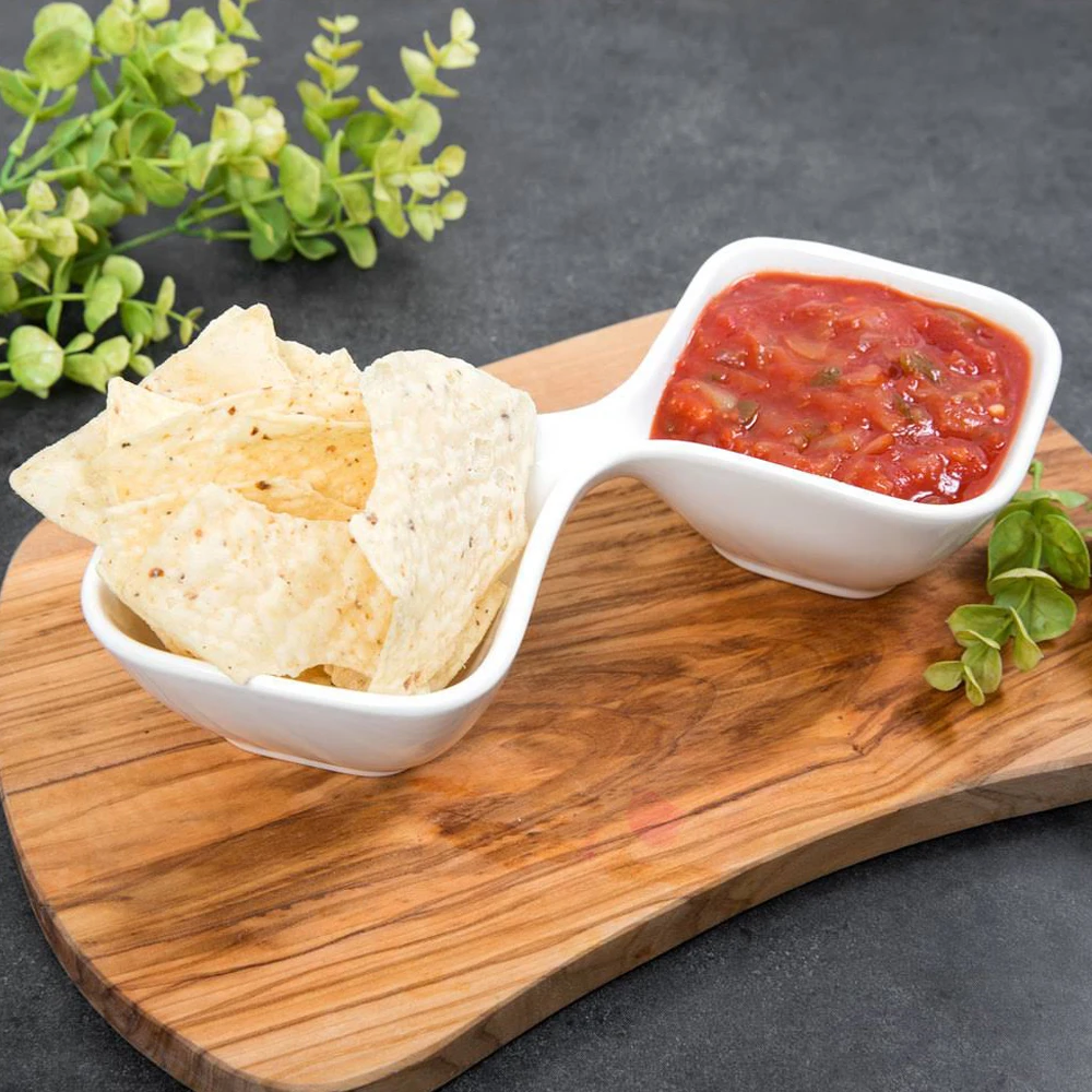 Custom Ceramic Divided Square Serving Bowl Divided Dish for Dips Chip Sauce Nuts Trinket Dish