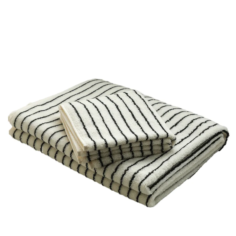 Classic Striped Combed Cotton Bath Towel Set New Fashionable Skin-Friendly Absorbent Towel for Bathrooms