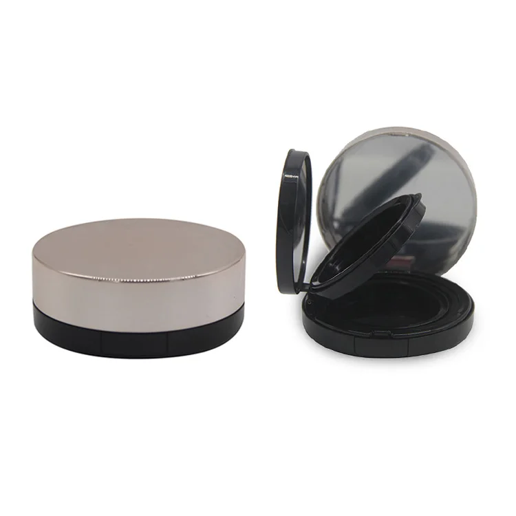 Double layer Air Cushion Case Round Cream Foundation Compact Case with Mirror and Powder Puff Layer Container