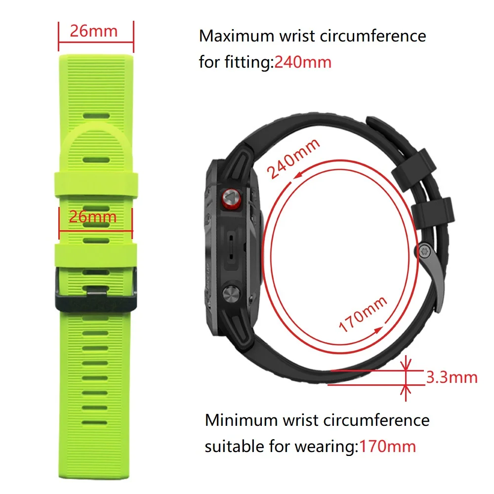 2020Hot sale 26mm easy fit silicone watch strap for garmin fenix 5x 6x 6s 5 with black buckle rubber smart watch bands