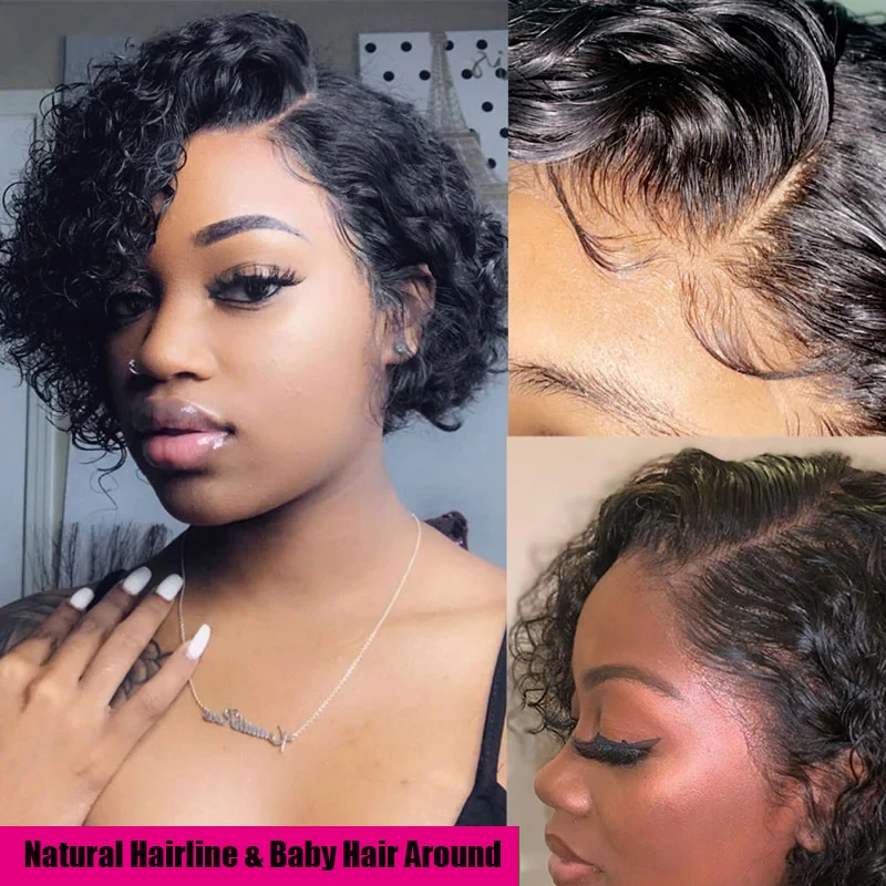 Free Shipping 100% Remy Raw Indian Hair Short Pixie Curly Human Hair Wig Bob Wigs 8 Inch Full Machine Made Pixie Wig