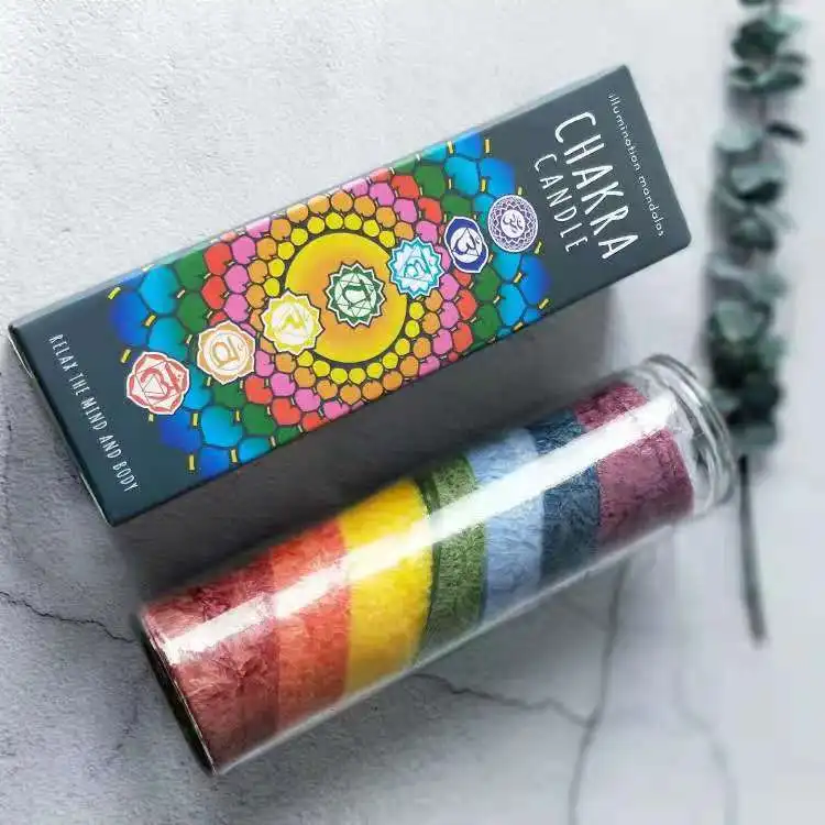 Chakra Candles 7 Color Spiral Glass Layered Candle Custom Scented Candles Packaging Box With Private Label