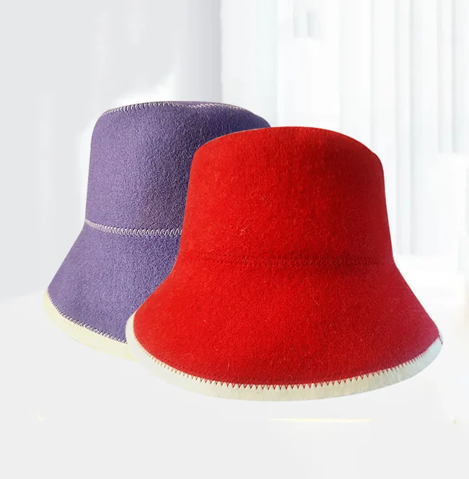 Colorful Russian 100% Wool Felt Red Blue Purple Custom Logo Thickened Heatproof Sweat Bucket Sauna Hat Cap for Steam Room