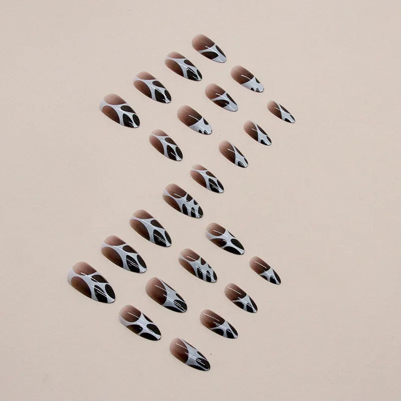 Wholesale French Summer New Artificial False Nails 3d Painting Simple Short Almond Shaped Press On Nails