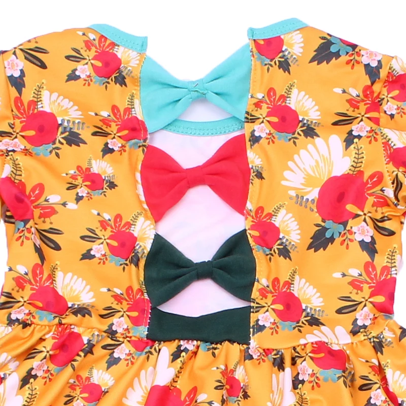 fashion flower dresses for girls of 10 years old girls frock pattern for autumn toddler cotton skirts with back bowknot