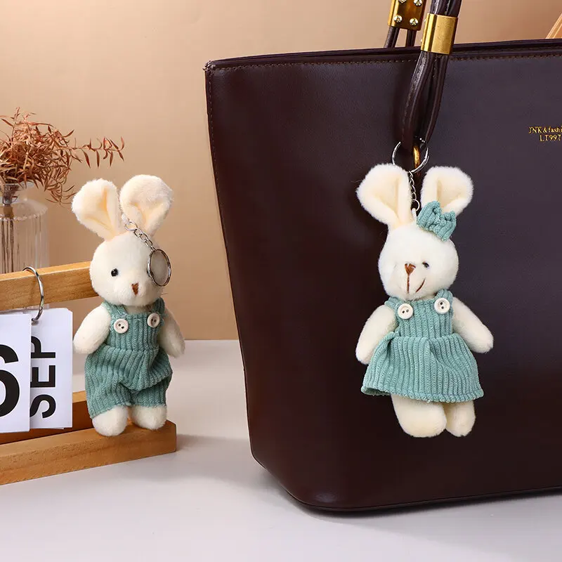 Popular Design 16CM Cute Little Rabbit Doll Plush Toy Dress Up Couple Rabbit Keyring Pendant Doll Gift