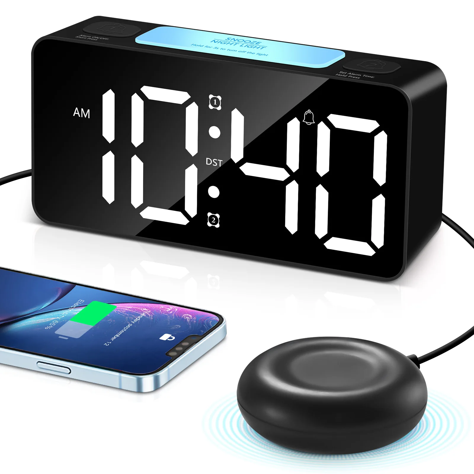 Hot Selling LED Digital Table Alarm Clocks With Buzzer & Shaker USB Output RGB Numerals Adjustable Clock For Bedside