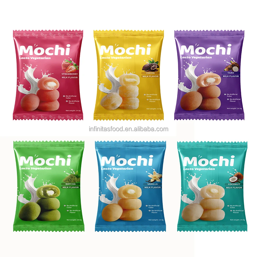 Factory Sandwich with Sweet Grain Snacks Desserts Japanese Mochi Vanilla strawberry milk flavor Rice Cakes Desserts Mochi