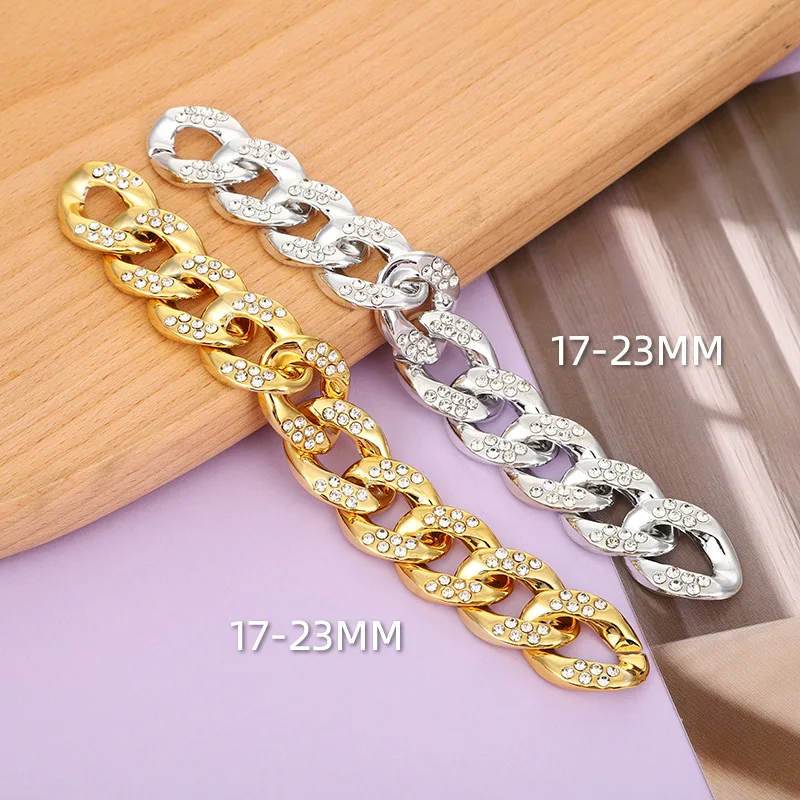 17*23mm Acrylic diamond UV Electroplating chain Buckle metal Gold silver rhinestone Acrylic Twisted Open Link Connect Chains