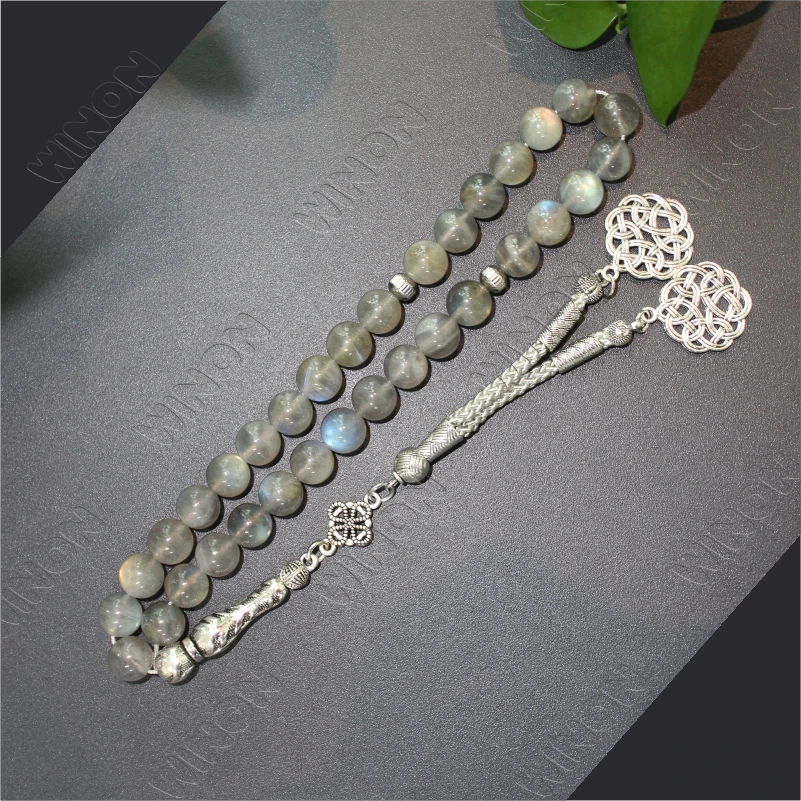 Высококачественный Натуральный Белый Лунный камень Tasbih ценный Gfit для Eid Ramadan Tesbih 33 мусульманские браслеты Misbaha Islam роскошные четки