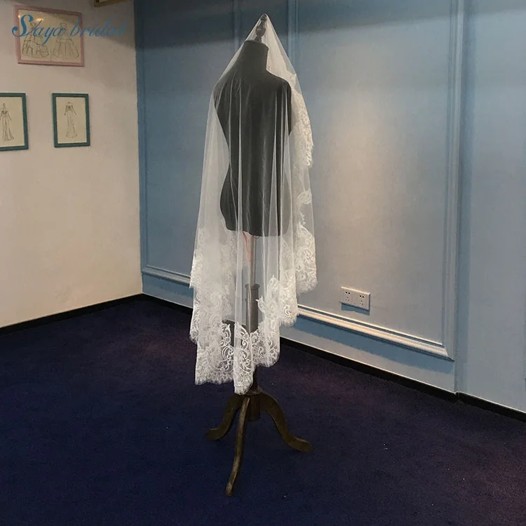 Короткая кружевная ткань свадебная фата sayabridal с кружевными