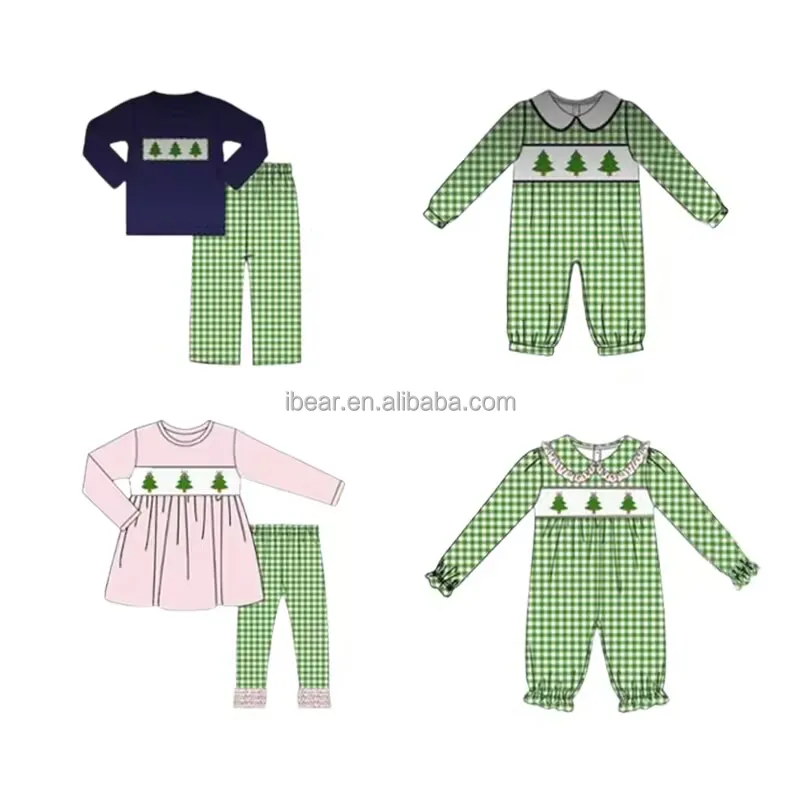 2023 custom kids winter clothes set Grinch embroidered toddler girls boutique smocked clothing Christmas outfit