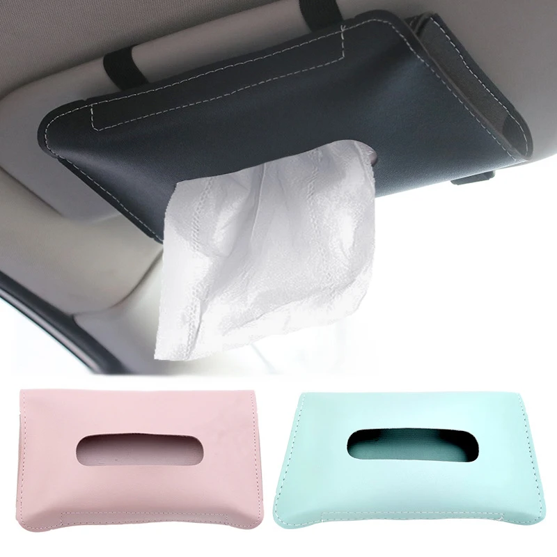 High Quality Car Tissue Box White Hanging Paper Towel Clip Sun Visor Napkin Holder Pu Leather Car Tissue Box
