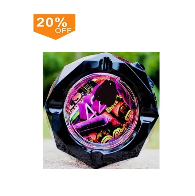 Wholesale led glass Ashtray Led Light Up Round Custom Logo Colorful Printing Luminous Glow Pocket Portable Ashtray