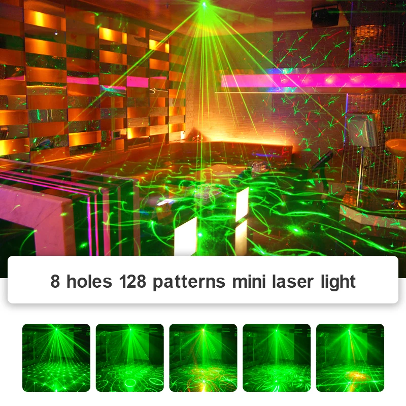 Hot selling 8 holes mini dj laser lights for sale 4 in1 rgb laser stage beam lights sound activated party light