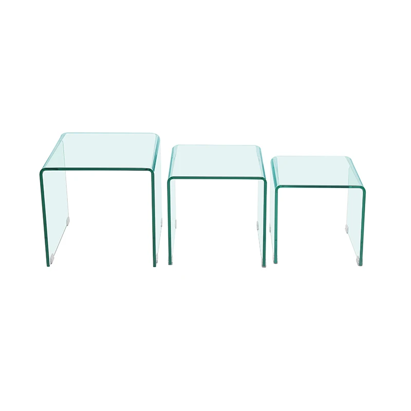 luxury modern sofa cube coffee and end tables sets waterfall full clear 3 pc piece curved glass nesting nest side table set of 3