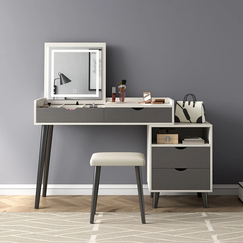 Modern Adult Nordic Bedroom Solid Wood Makeup Desk Vanity Table Small Mirror Dresser Dressing Table For Girls