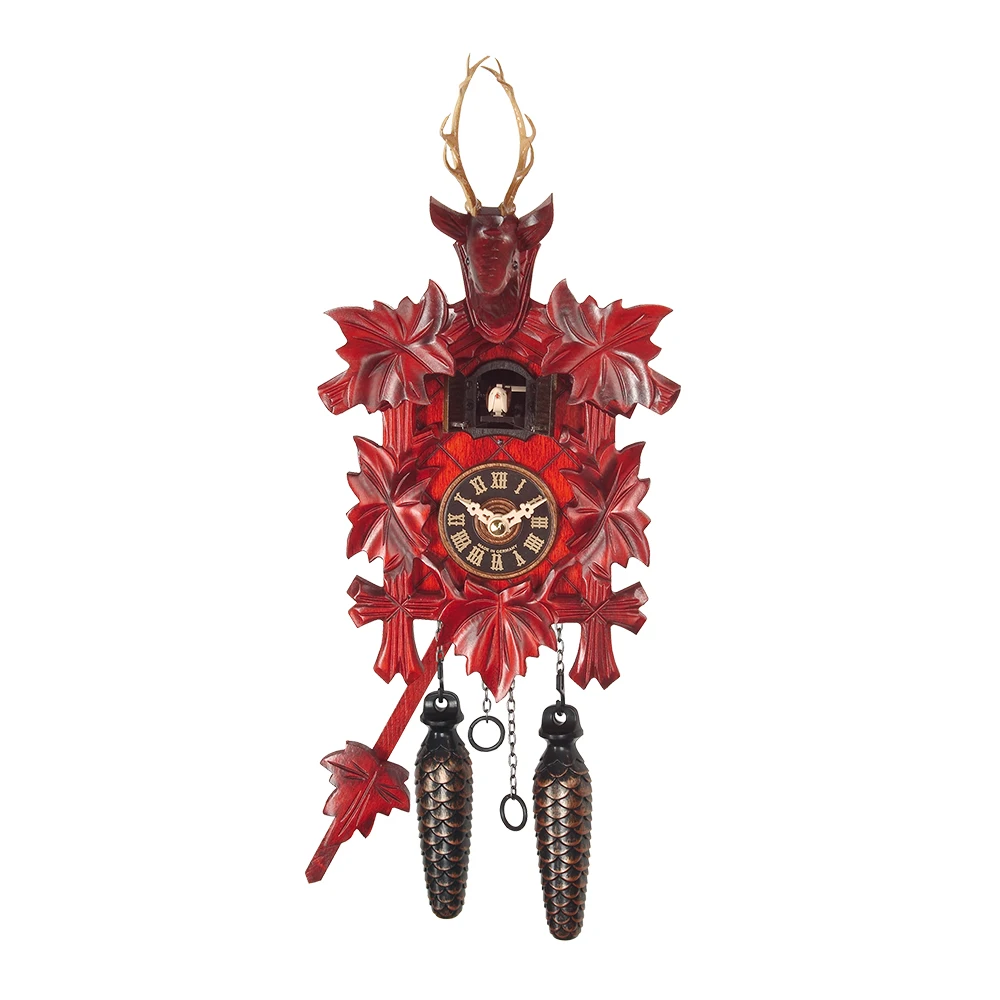 Excellent Quality Germany Original 5 Leaf Cuckoo Clock With Deer In Red With Music For Home Decoration