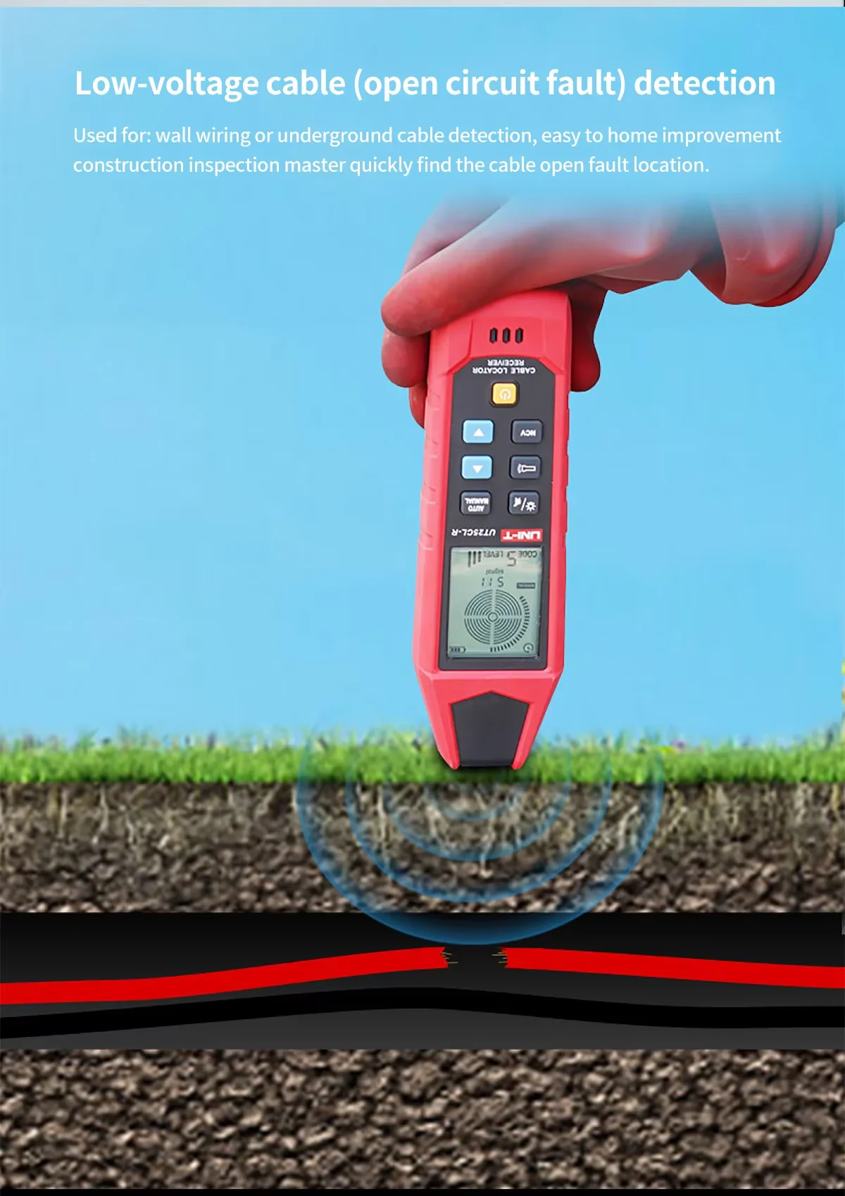 UNI-T Cable locator UT25CL Handheld Cable locator Detects Short Circuits Traces Underground Cables Voltage Measurement