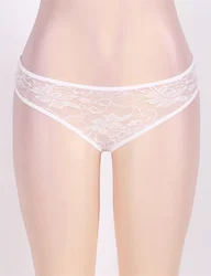 Low MOQ private label fashion open crotch hollow out lace spandex pearl knickers tanga undies thong panties for woman