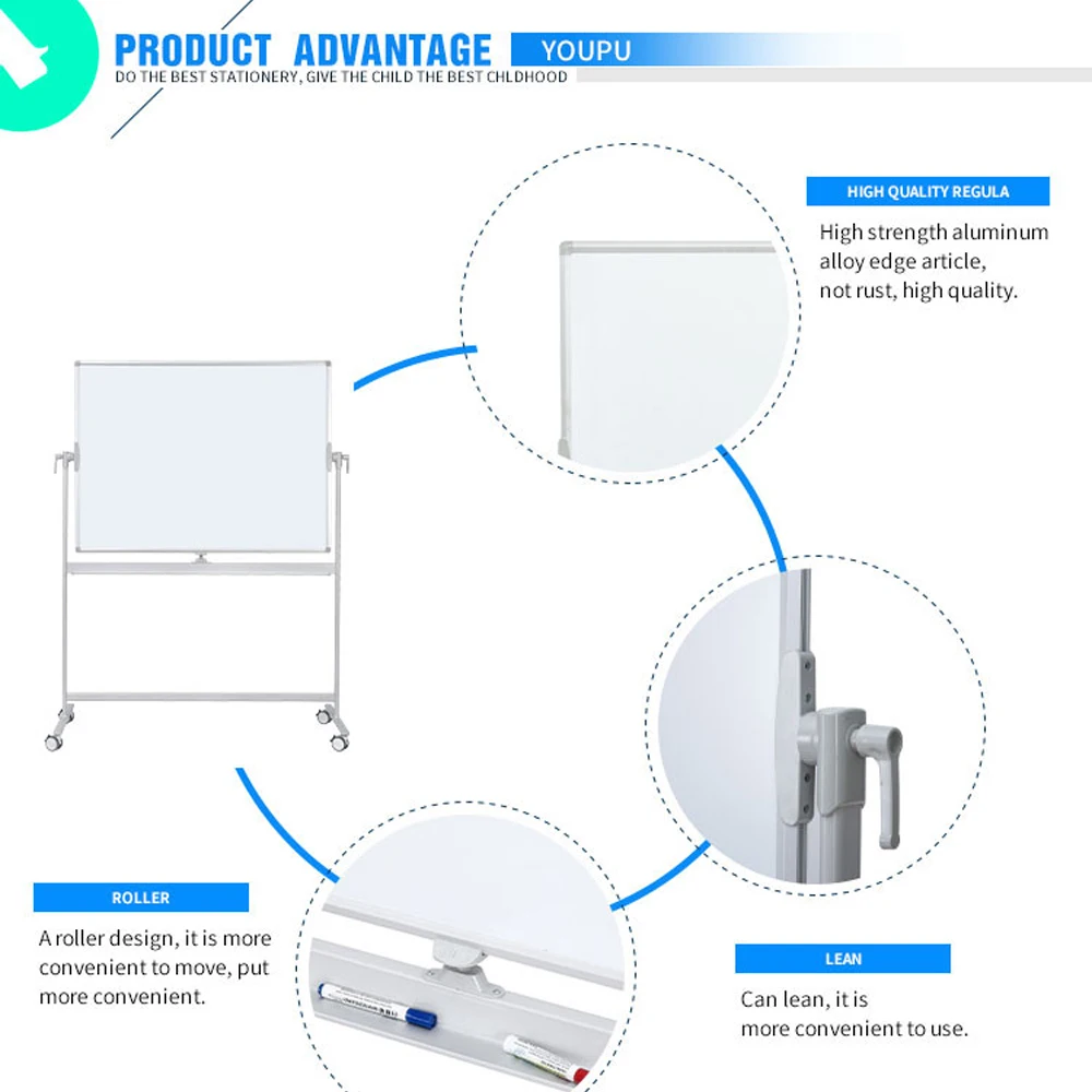 Mobile Pivoting Whiteboard Double Sided Magnetic And Dry Erase Whiteboard On Mobile Stand With Double-Sided Writing Boards
