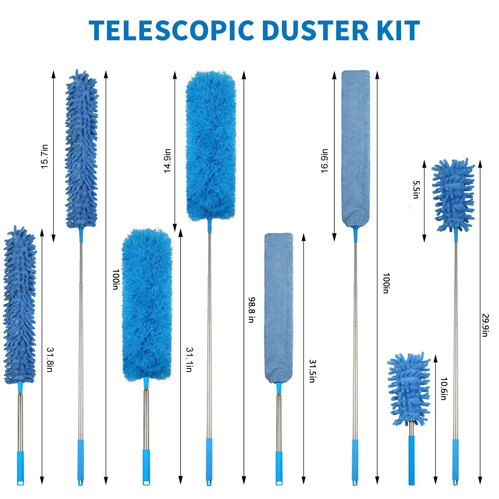 Stainless Steel Extension Pole cobweb ceiling cleaning brush car duster Cobweb Duster Bendable microfiber dusters for cleaning