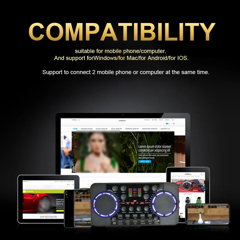  Pro Live Streaming Sound Card 10 Adjustable Effects BT 4.0 Audio Interface Mixer for Phone PC Music