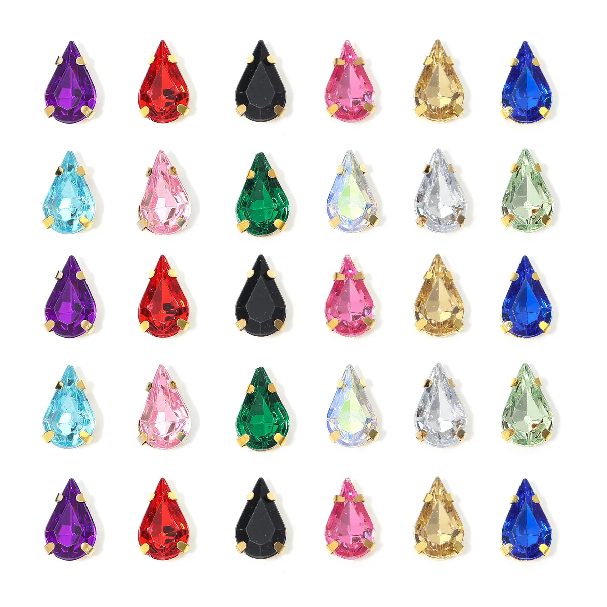 Acrylic Teardrop Sew on Rhinestones with Gold Claw Flatback Clear Crystal Sew on Rhinestones for Hair Clip Clothing Accessories