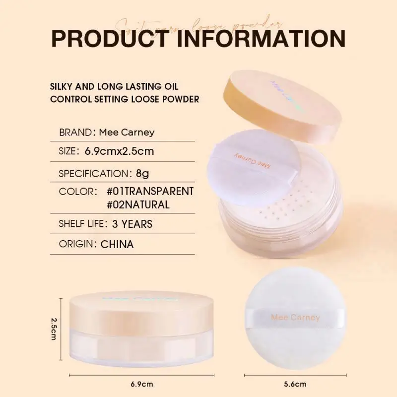 Sweat Proof Loose Powder Face Setting Finishing Mee Carney New Long Lasting Oil Control