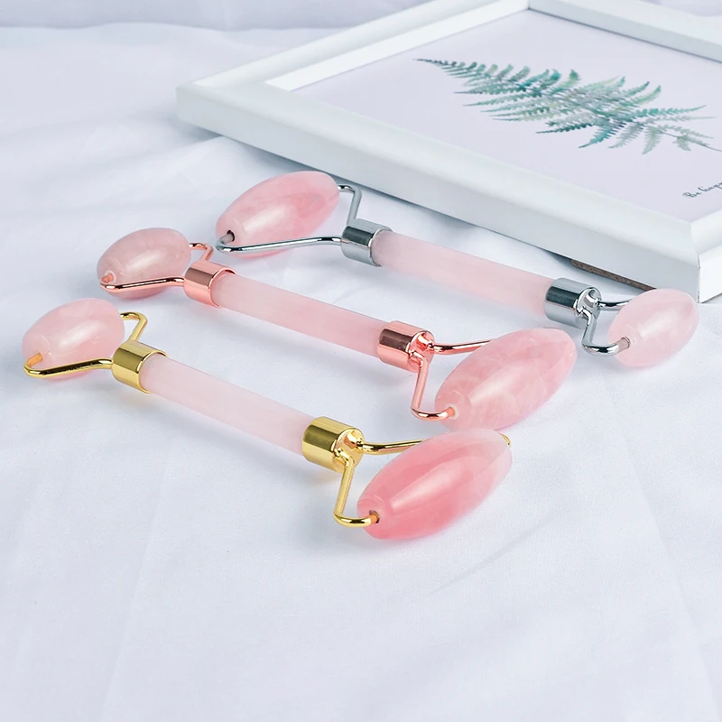 2023 Top Selling Jade Face Roller Pure Natural Rose Quartz Roller Skincare Tool Custom Logo Pink Crystal Stone Massage Roller