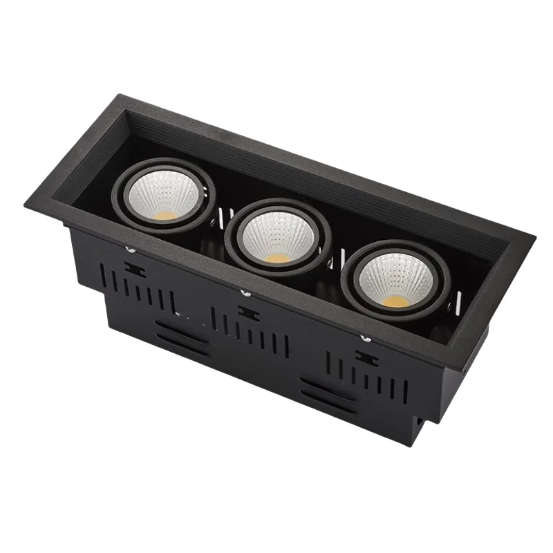 AC120V AC230V Square Shape Recessed Adjustable LED Downlight Warm White Daylight 3x15W LED Grille Ceiling Light