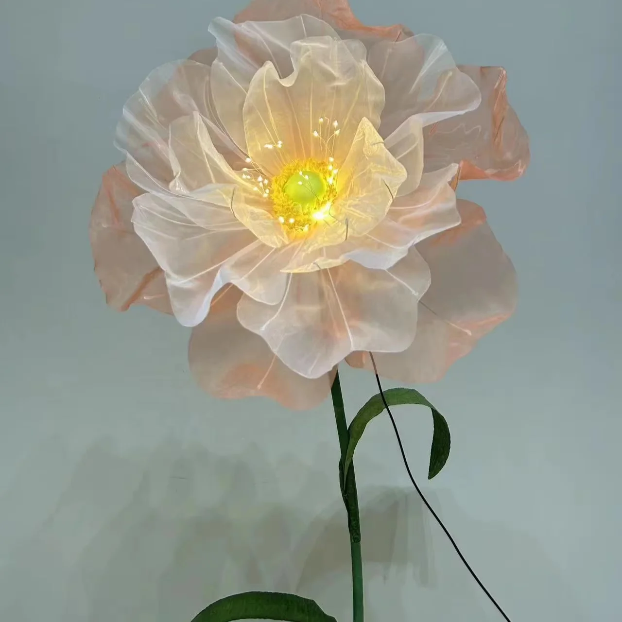Customized Giant Automatic Movement Artificial Flowers Lotus With Light Leaves For Mall/Party/Wedding/Window Display