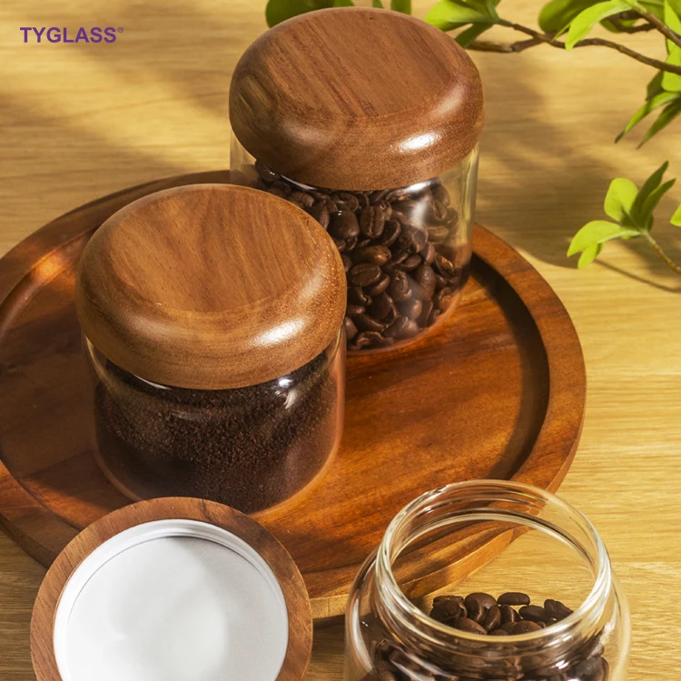 Factory Borosilicate Glass Spice Jar Delicate glass Coffee Storage jar with Airtight Acacia Lid for Kitchen Coffee  Srorage