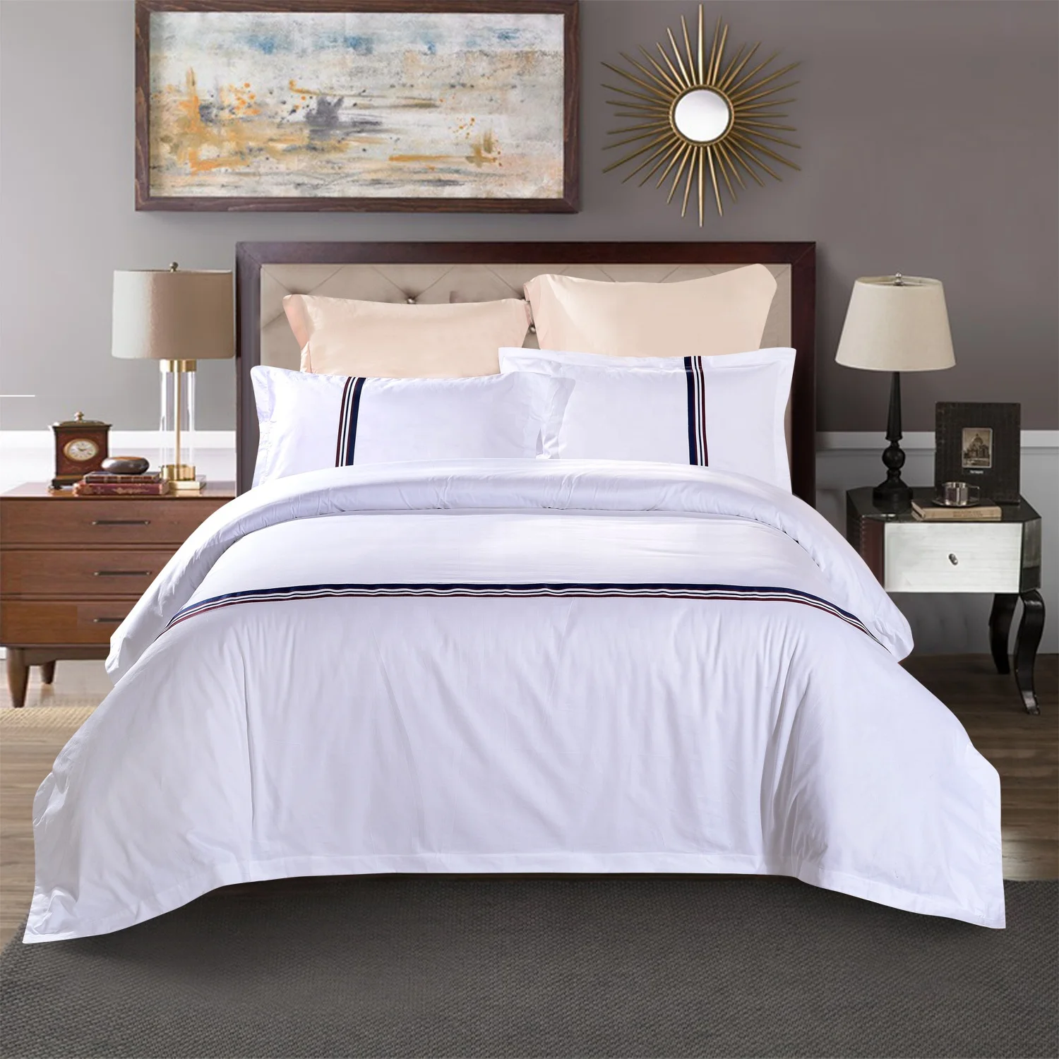 High quality Hotel bedding linen luxury 60S bed sheet printing bedding set 100 cotton hotel