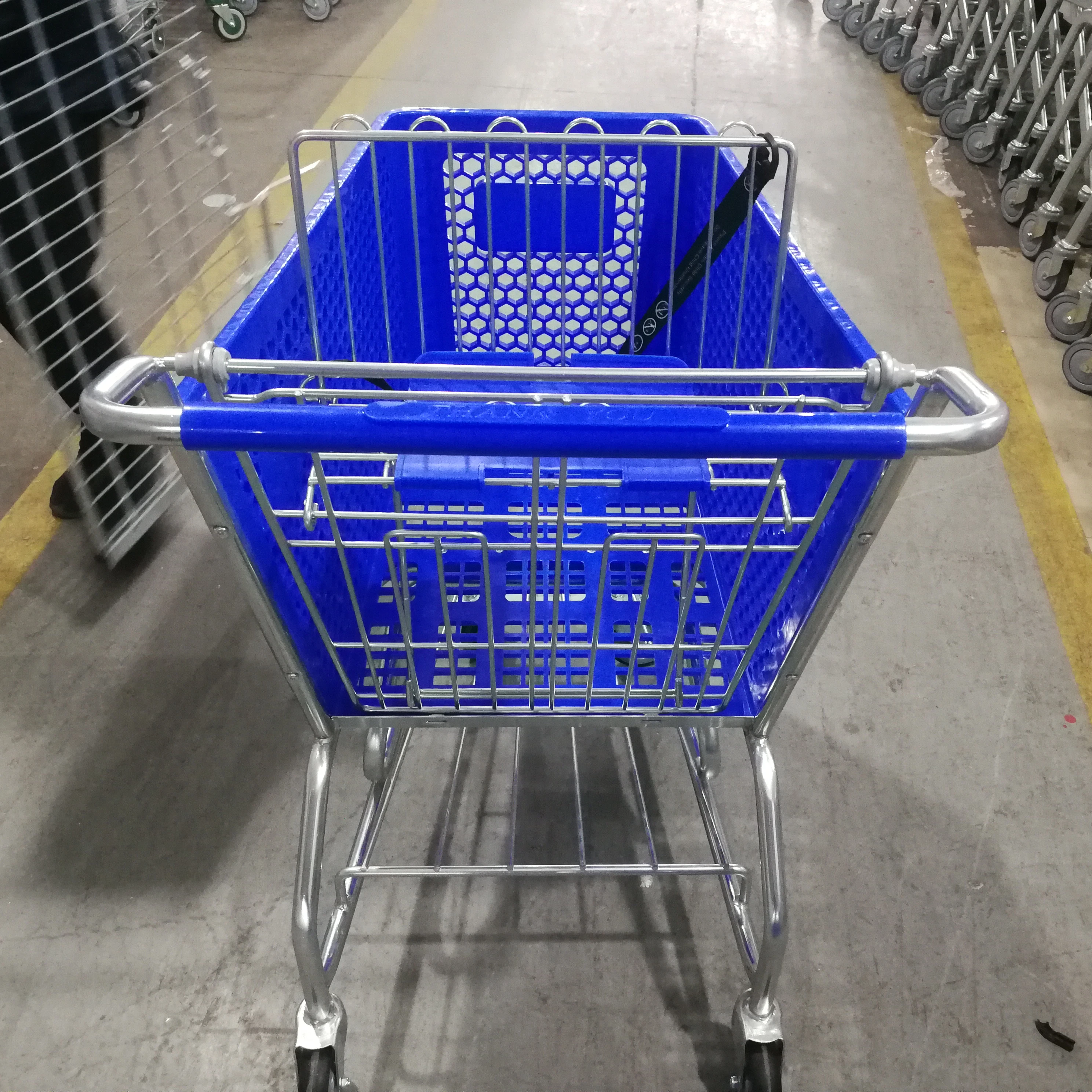 180L  plastic blue shopping supermarket cart trolley