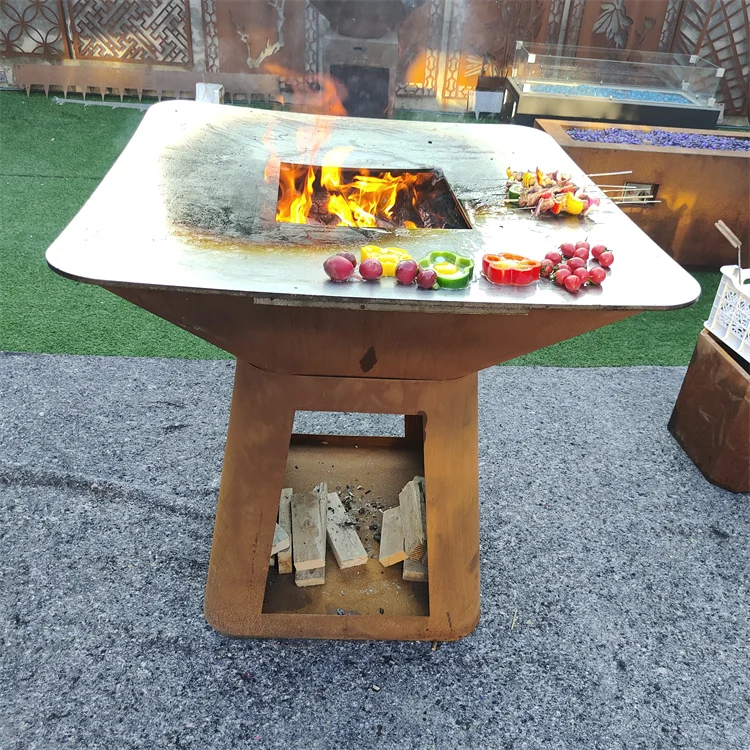 2024 new China customized outdoor corten steel Charcoal Burner bbq barbecue grill outdoor fire pit
