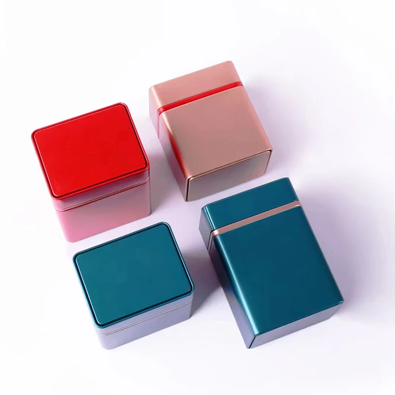 4 size solid color tinplate can be customized from stock luxury coffee square  tin cans airtight tea packaging tin box